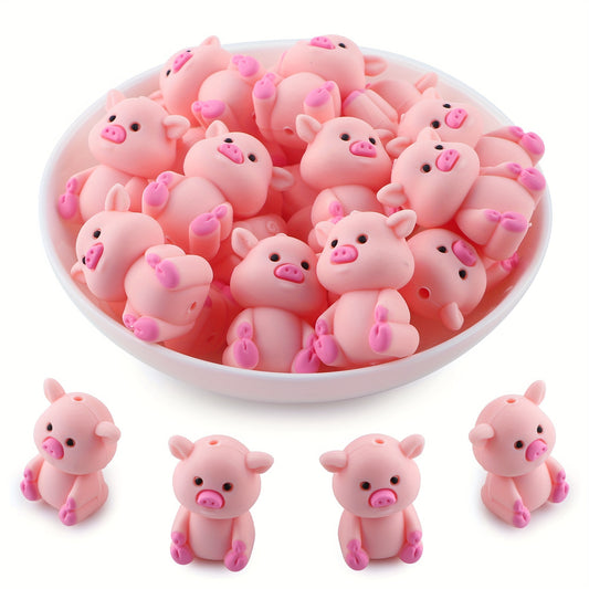 15 Cute 3D Pig Silicone Beads, Suitable for DIY Handicrafts, Keychains, Pens, and Jewelry Making
