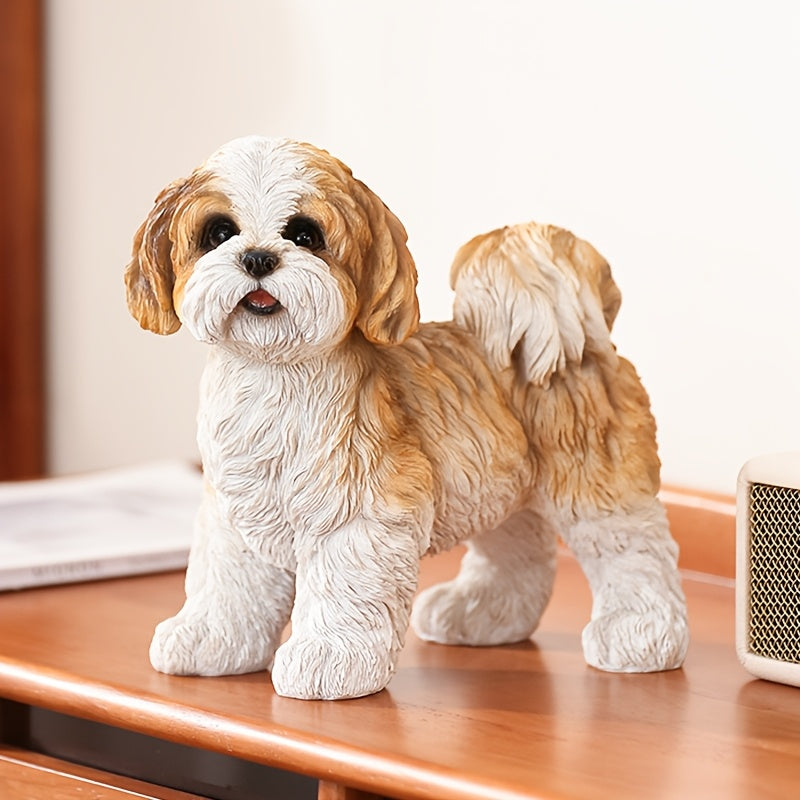 [1pc Resin Shih Tzu Figurine] 1pc Lifelike Resin Shih Tzu Dog Figurine | Classic Tabletop Ornament with Realistic Fur Texture, No Electricity Needed, Ideal for Home & Garden Decor, Perfect Holiday Gift for Dog Lovers