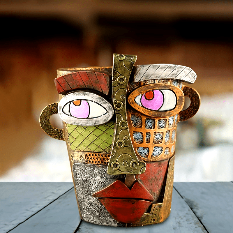 [Modern Face Planter] Modern Abstract Face Art Resin Planter | Creative Human Face Sculpture Flower Pot, Decorative Succulent Pot, Home Office Decor Accessory