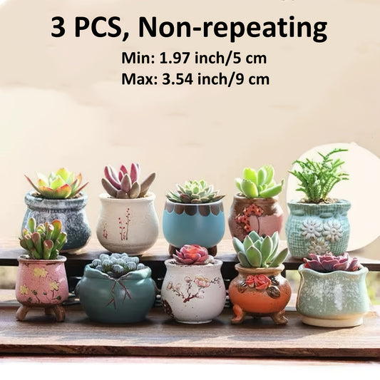 3pcs Decorative Ceramic Pots For Succulents Unique Styles With Drainage Hole Perfect Gift Garden Decor Home Planters Office Decor Limited Stock
