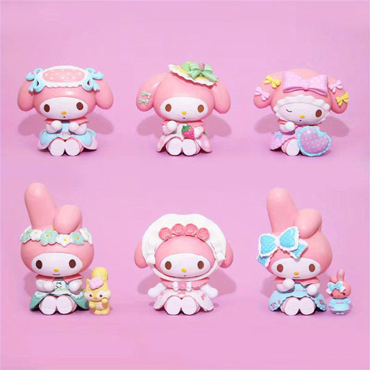 Authorized Sanrio My Melody Figurines 6pcs Cute Anime Desk Ornaments Blind Box