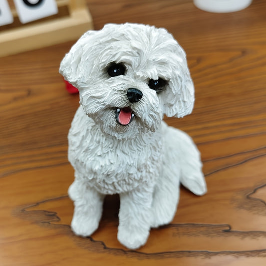 1pc Realistic White Bichon Frise Resin Dog Statue - Lifelike Pose with Tongue Out, Perfect for Home, Office, Desk, or Garden Decor, Indoor/Outdoor Use, No Electricity Needed, Dog Decor