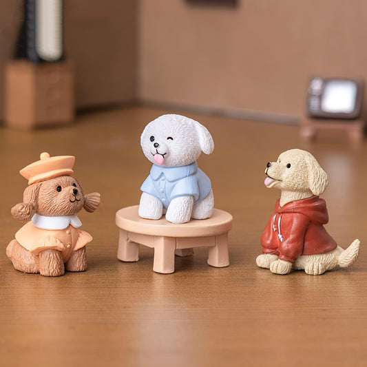 6pcs Miniature Cartoon Dog Figurines, PVC, Assorted House Styles, DIY Home & Kitchen Decor, Car Ornament, No Power Required, Festive Holiday Decor