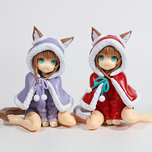 Anime-Style Winter Hooded Figurine - PVC Collectible with Festive Attire, Ideal for Home Desk Decor, Holiday Decoration|Playful Design|Detailed Craftsmanship