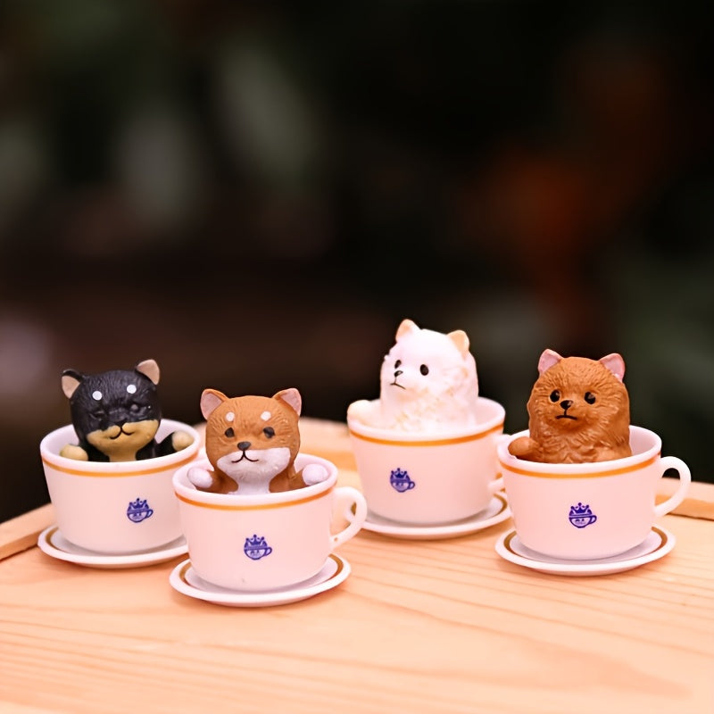 8pcs Mini Coffee Cup Dog Toy Set - Small Dog Tea Cup Dog Model, Dog Figurine For Office, Decorative Tabletop Item, Small Decorative Piece Miniature Figurines