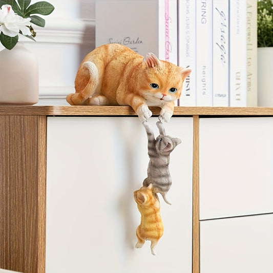Realistic And Cute Mother Cat And Kitten Statues, Outdoor Statues, Garden Statues, Courtyards, Lawns And Gardening, Creative Resin Kitten Ornaments, Three Cats Doll Home Decoration, Living Room Desktop Entrance Decoration, Imitation Animal Display, Best