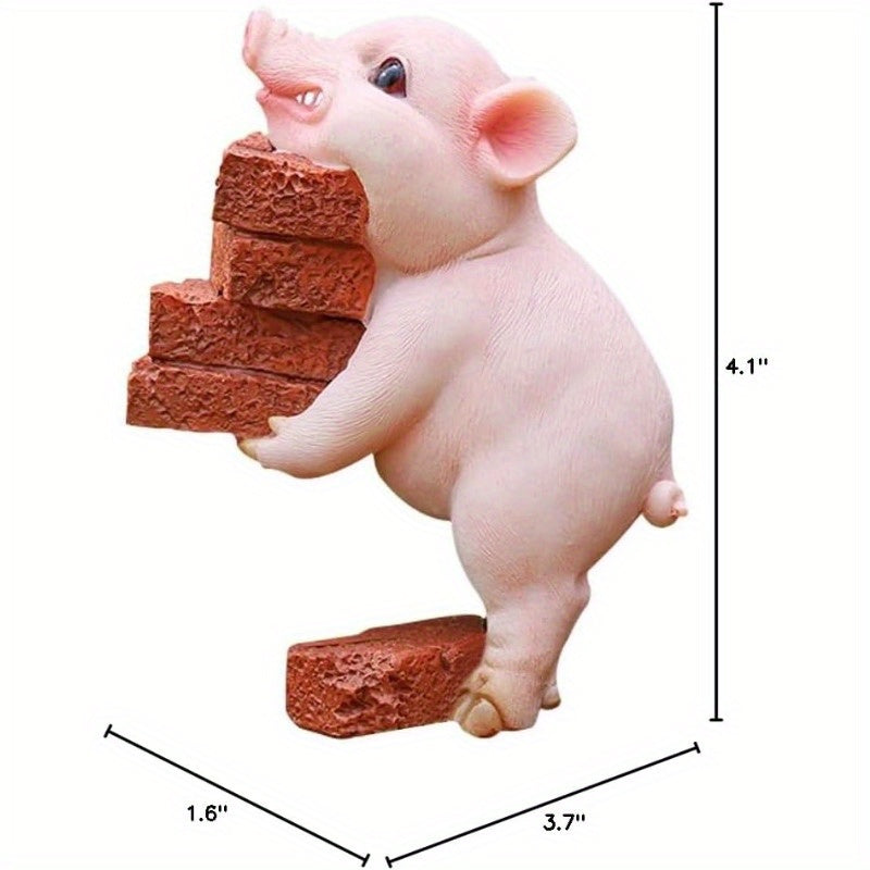 AUMORA Funny Piggy Resin Art Ornaments Hard-working Pig Figurines Craft Decorations, Small Statues for Shelves Table Desk Home Office Decor (Moving Bricks)