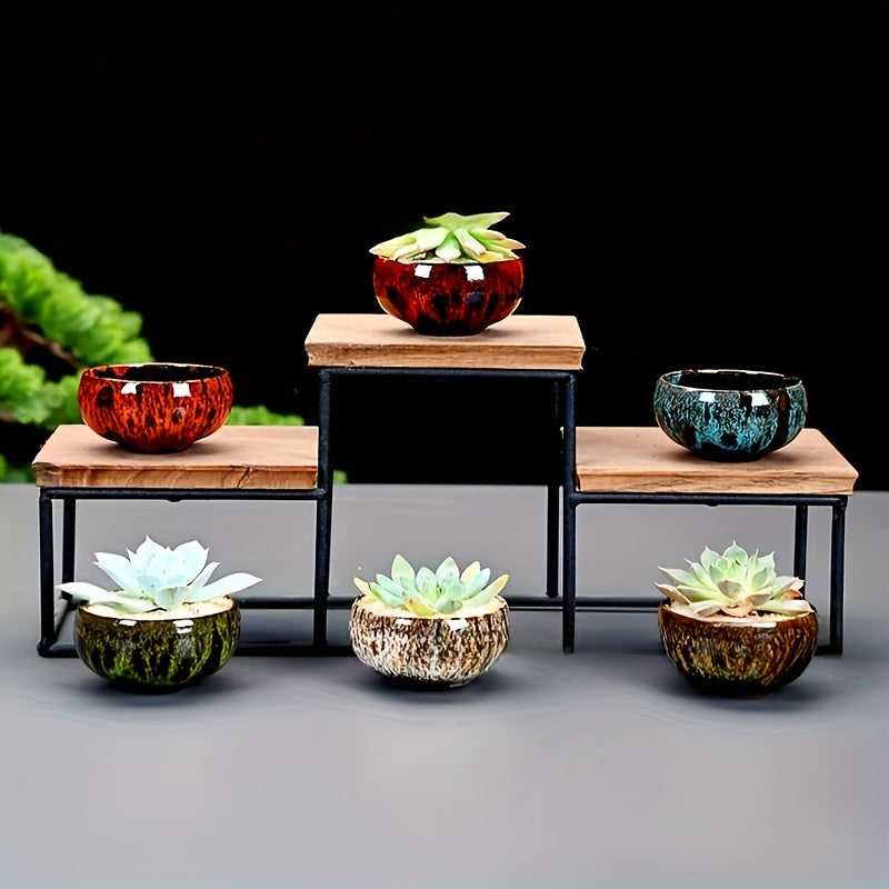 Cute Ceramic Succulent Garden Pots, Planter with Drainage, Set of 5 -Plants and tray Not Included (Round)