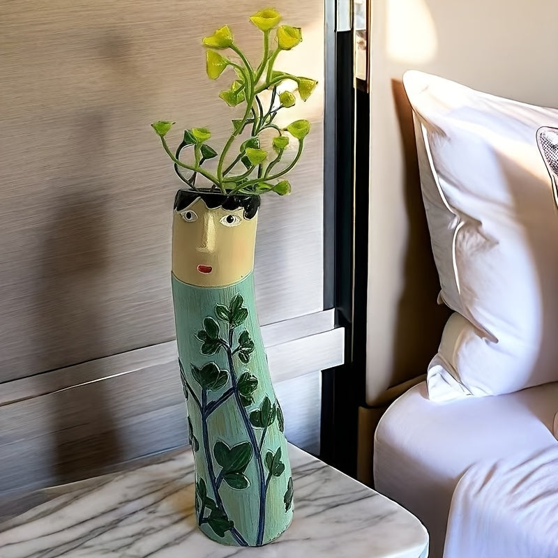 [Creative Face Design Vase] Unique Creative 1pc Resin Face Design Vase - Artistic Floral Bud Vase for Home Decor, Tabletop Ornament