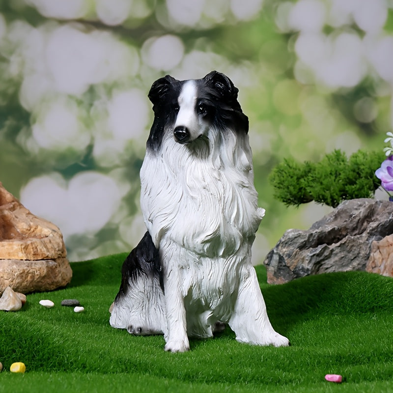[Resin Collie Statue] 1pc Classic Small Resin Border Collie Statue | Home Decoration, Scene Decoration, Desktop Decoration, General Holiday Gift, Animal Collection Enthusiasts