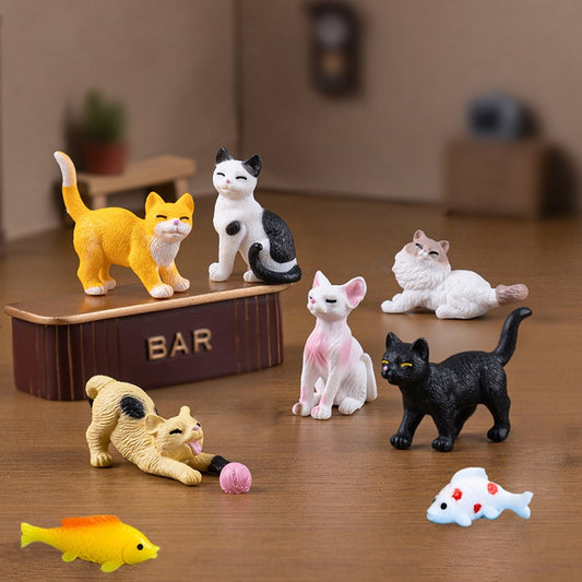 9pcs Bohemian-Style Realistic PVC Cat Figurines - Multi-Pose Sitting & Lying Down Cat Statues with Vibrant Colors, DIY Home Decor, Car Accessories, Garden Ornaments - Perfect Gift for Cat Lovers
