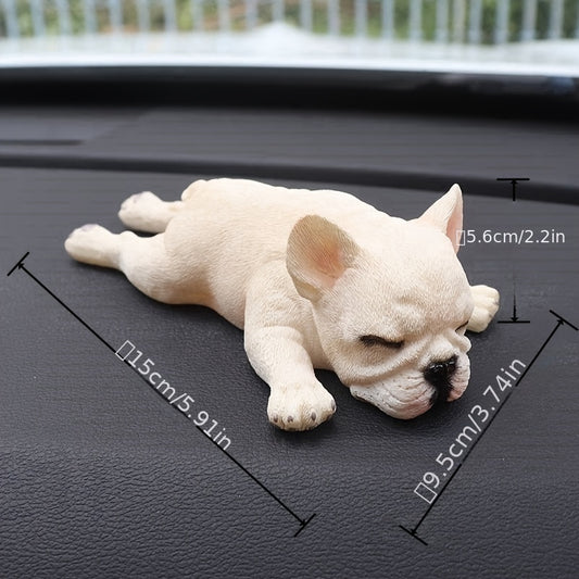 French Bulldog Resin Figurine - Realistic White Puppy with Black Nose & Ears, Classic Collectible Decor for Car Dashboard, Home Office Desk, No Electricity Needed, Dog Decor