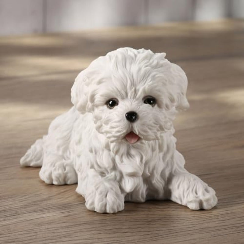 Maltese White Terrier Puppy Dog Animal Resin Figurine