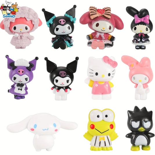 11pcs Sanrio Figure Set Happy Birthday Cake Toppers Mini Cinnamoroll Hello Kitty Figures Toy Set Decorative Room & Cake Toppers Birthday Gift For Boys&Girls