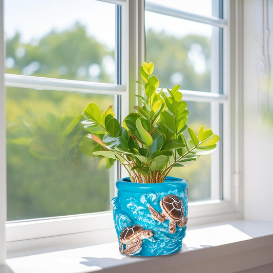 5 Inch Sea Turtle Succulent Pots, Resin Cute Plant Pots, Beach Decor Planters With Drainage Holes, Coastal Decor Planters For Flowers, Succulents, Indoor & Outdoor Use, Cute Plant Gifts For Plant Lovers