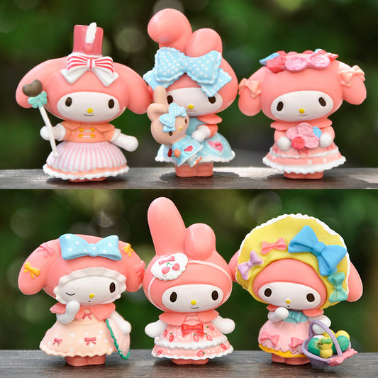 1/6pcs Sanrio Doll Tea Party Hello Kitty for Room, Cake, Car Ornament