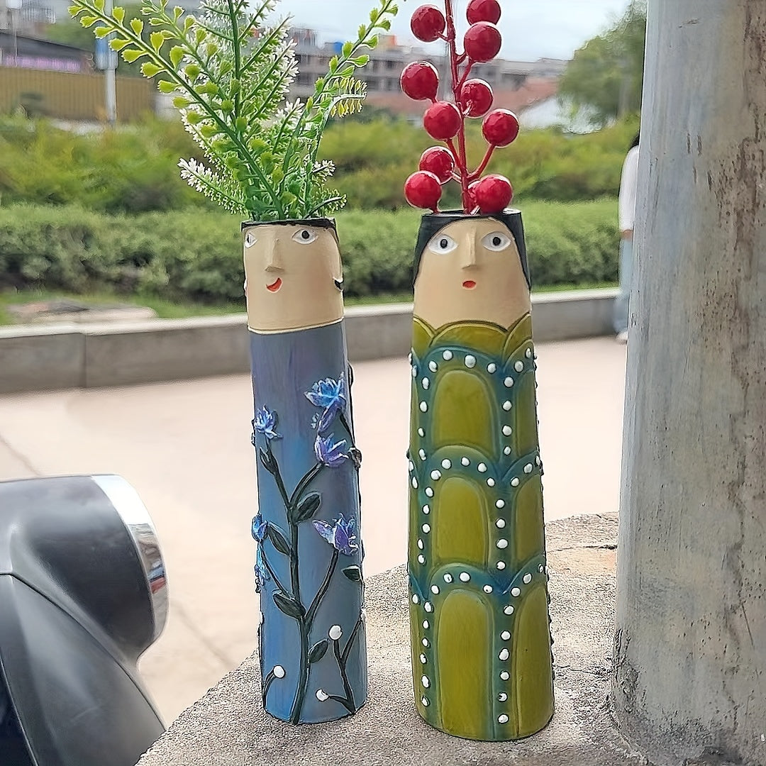 Set of Resin Face Vase Decorative Art Sculpture for Home Design and Creative Artistry