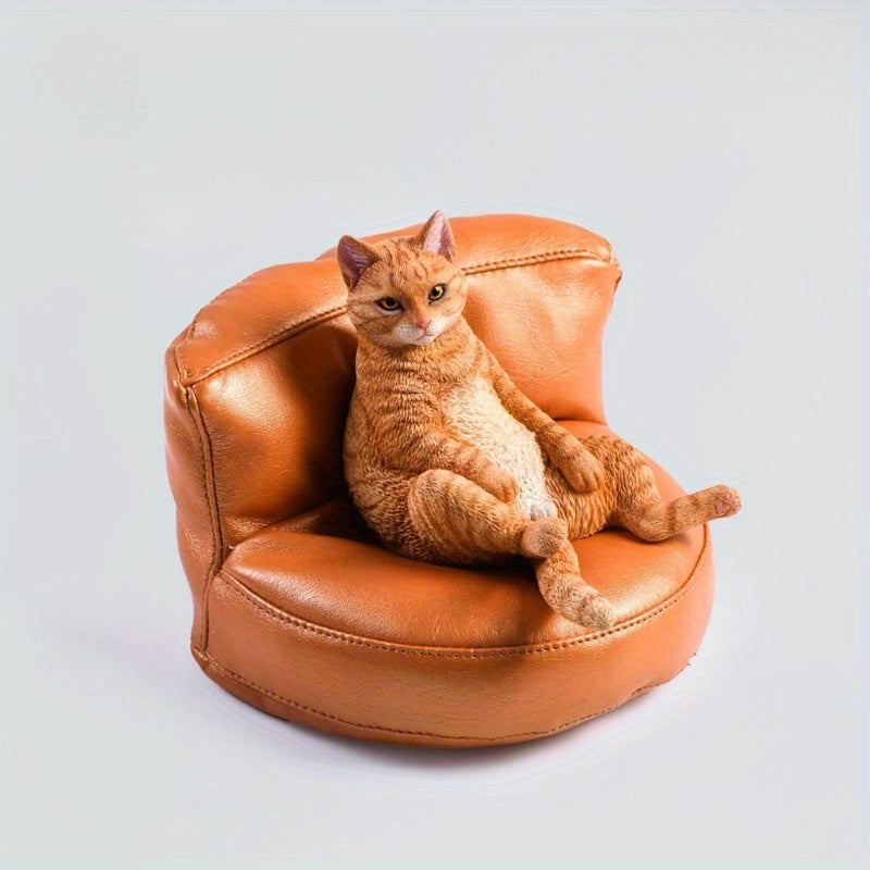 [Simulated Cat Decoration] 1 Set Simulated Three-Flower Orange Cat Plus Sofa Decoration | Small Home Handmade Doll Gift