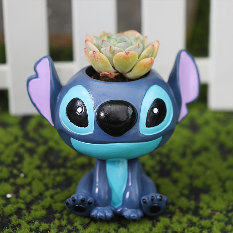 Disney Stitch Resin Succulent Planter - Whimsical Character Design, Lightweight Indoor/Outdoor Decor for Birthdays, Christmas, Mother’s Day Gifts (Blue, Circular Shape), Outdoor Garden Pots | Casual Home Accent | Durable Garden Decor