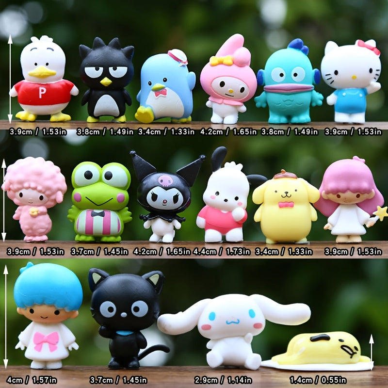 Sanrio 16pcs Sanrio Hello Kitty Series Figurines PVC Material Unique Appearance Exquisite Workmanship Gift Choice Suitable for Holiday Gifts Collection Decoration etc