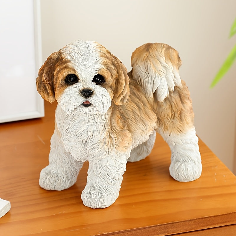 [1pc Resin Shih Tzu Figurine] 1pc Lifelike Resin Shih Tzu Dog Figurine | Classic Tabletop Ornament with Realistic Fur Texture, No Electricity Needed, Ideal for Home & Garden Decor, Perfect Holiday Gift for Dog Lovers