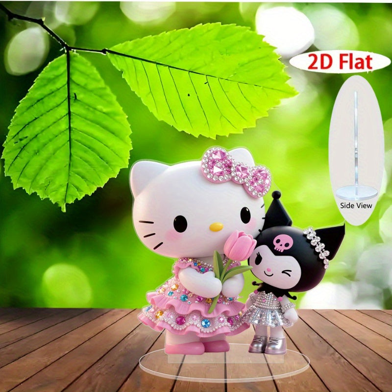 2D Flat, 2D Flat Acrylic Stand 1pc Sanrio for kuromi and Cute for hello kitty Model Figurine, Suitable for Valentine'S Day Party Decorations, Home Decoration, Desktop Display, Perfect Gift Living Room Party Art Decoration Sign with Base, Give to Friends