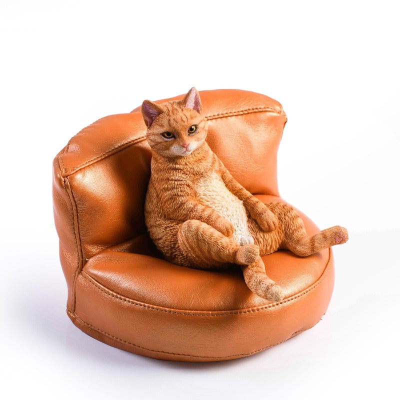 [Simulated Cat Decoration] 1 Set Simulated Three-Flower Orange Cat Plus Sofa Decoration | Small Home Handmade Doll Gift