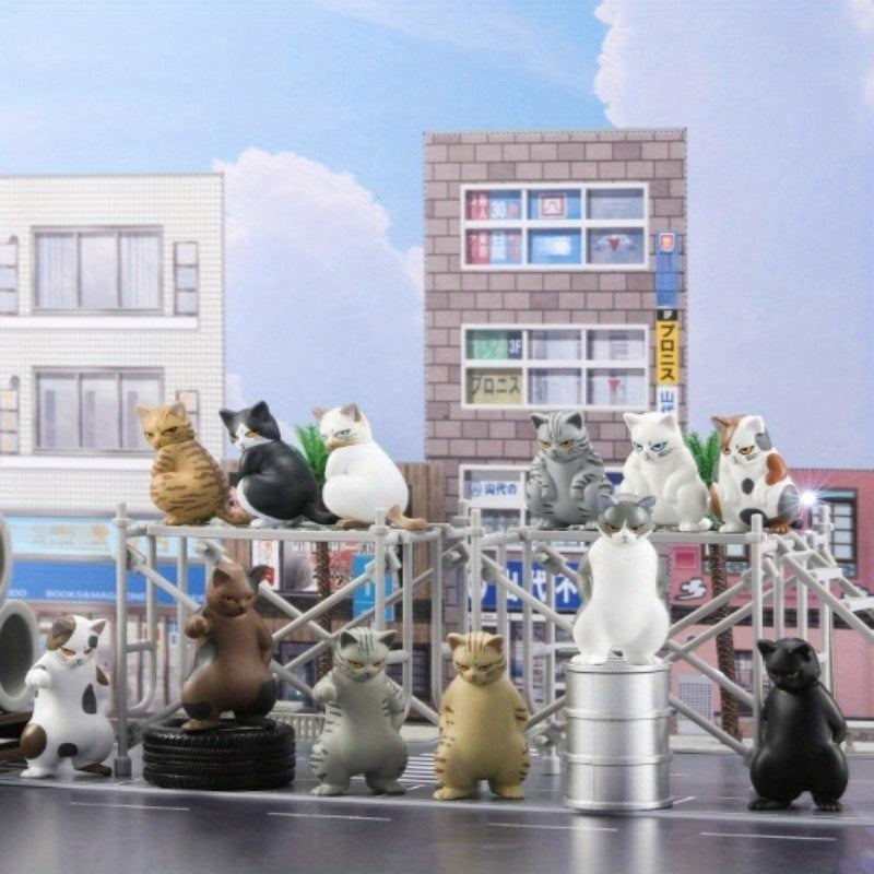 12pcs of Domineering Cat Ornaments, Fierce Looking Cats, Fun Desktop And Car Sculpture Ornaments, Home Ornaments, Office Ornaments, Creative Gifts