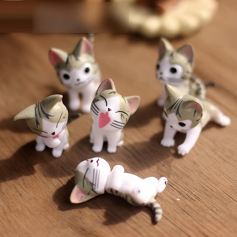 6pcs Set of Cute Cat Micro Landscape Decorations Cat Figurine Desktop Miniature Statue Ornaments Cake Festival Decorations