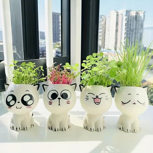 1pc Ceramic Mini Cat Cartoon Planter - Cute Indoor/Outdoor Plant Pot for Desk, DIY Office Decor, Art Deco Style, Animal Print, Irregular Shape, Perfect Gift for Home or Office