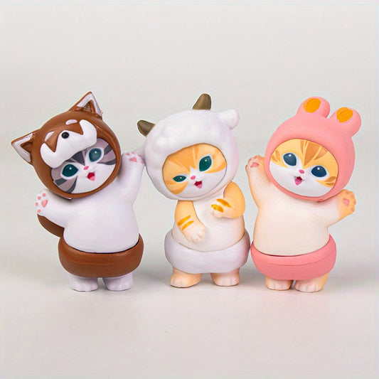 6pcs Cute Animal Decorations - Cats & Monkey Pastel Colors (Brown, Pink, White, Grey, Orange), No Electricity Needed, Lightweight PVC Statues for Home, Office, Shelf, Tabletop - Perfect Gift for Cat Lovers, Cats Decor, Shelf Display, Playful Design, Deta