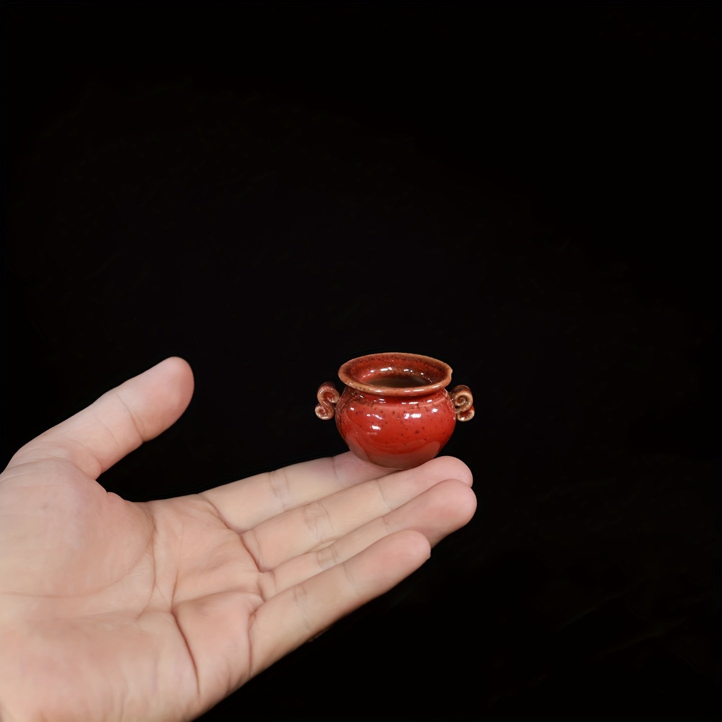 Handmade Mini Ceramic Jingdezhen Kiln-Changeable Double-Eared Breathable Desktop Ornament for Succulents and Cacti