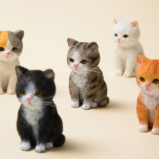 Miniature Art Deco Cartoon Cat Figurines - 1 Set Resin Cat Ornaments for Home & Car Decor, Plastic Desk Accessories, No Electricity Needed - Ideal for Thanksgiving, New Year, Valentine's, Ramadan Gifts