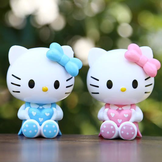 Sanrio Hello Kitty Figure - Pastel Pink & Blue Dresses, Cute Desktop Decoration with, PVC Collectible Figurine for Shelf, Desk, Birthday Gift - Perfect for Sanrio Fans & Collectors, Hello Kitty Decor, Shiny Collectibles, Girly Accessories, Detailed Outfi