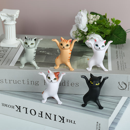 5pcs Dancing Cat Statue Set - Vibrant And Playful Cartoon Cats in Various Poses, Perfect for Indoor/ Outdoor Decoration, No Need for Power, Perfect for Decorating Egg Cakes