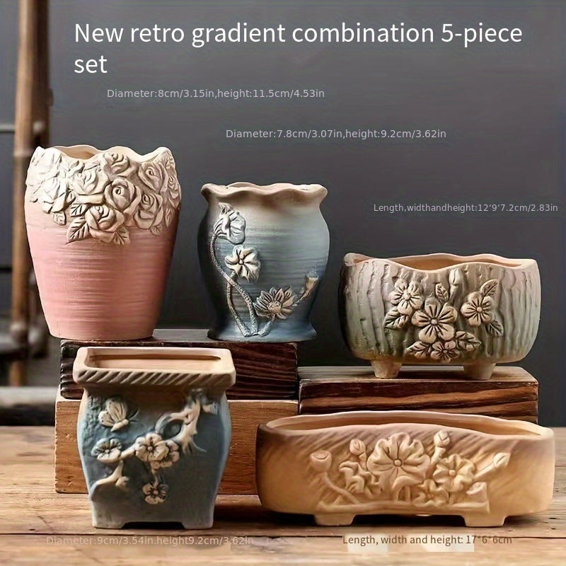 Succulent Ceramic Flowerpot Creative Succulent Plant Combination Set Breathable Retro Indoor Small Simple Coarse Ceramic Thumb Potted Plant Personality Special Price Processing New Wholesale