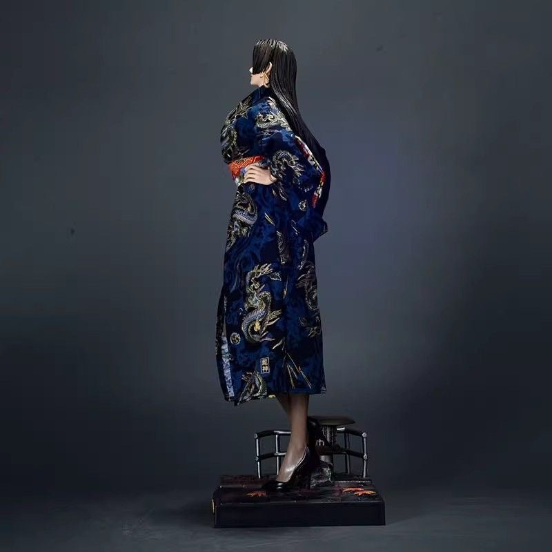 Anime Japanese Kimono Statue - PVC Collectible Figure with Black Cat & Traditional Furniture Base, Vibrant Blue & Golden Artwork, Detailed Home Decor Gift for Anime Fans (14+)