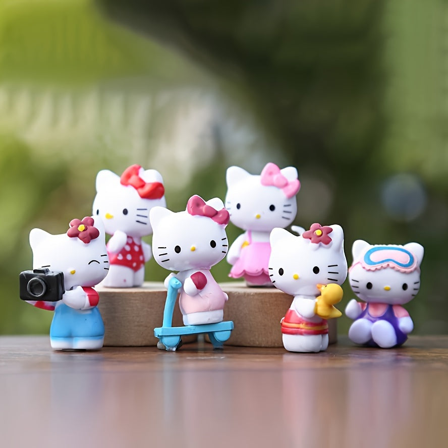 6pcs Sanrio Series Decoration PVC Material Hello Kitty Series Unique Appearance Gift Preferred High Playability Suitable for Halloween Christmas Gift Collection Decoration And So on