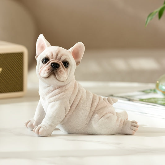 1pc Hand-Painted French Bulldog Resin Statue - Lying Pose, Realistic White Dog Sculpture for Home Office Desk Decor, Unique Gift for Pet Lovers, Indoor/Outdoor Use, No Electricity Needed, Dog Decor
