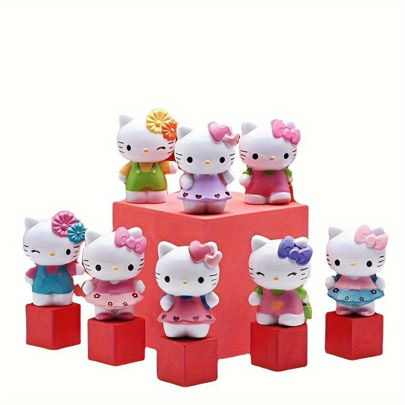 [8pcs Hello Kitty Dolls Set] [] Sanrio Hello Kitty 8pcs Set Of Dolls Hello Kitty KT Cat Animation Around Dolls, Cartoon Toys Doll Cake Baking Decoration Car Model