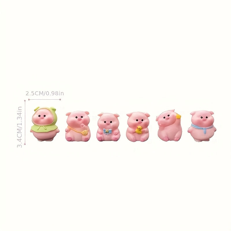 6pcs Cute Piglet Dashboard Decorations, Resin Craft Mini Pig Car Decorations, Charming Car Interior Figurines, Suitable for Center Console, Home Office Desktop And Fairy Garden Decor Accessories
