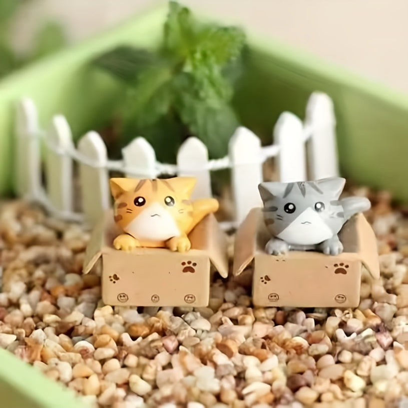4pcs Classic Style Resin Cat in Box Figurines, Adorable Feline Paper Box Miniature Ornaments, for Desktop, Home Decor, Indoor Festive Decoration, Universal Holiday Gift, with No Electricity Required, Featherless