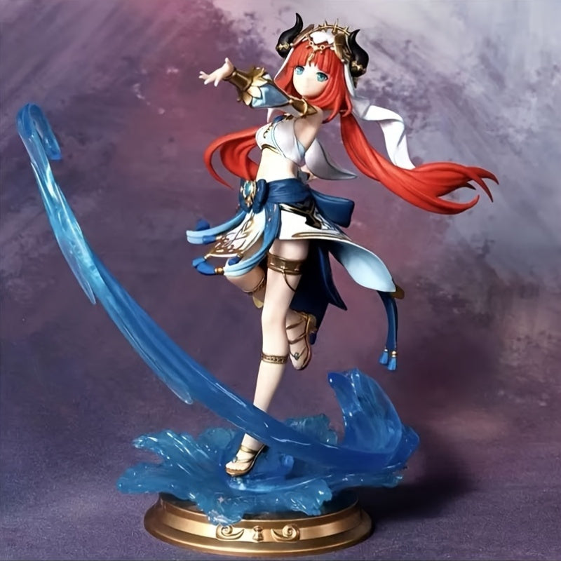 Stunning Red Anime Character Statue - Intricate PVC Collectible with Golden Accents, Blue & White Outfit, Perfect for Home Decor, Car Decor, Valentine'S Day, Christmas, Halloween, Thanksgiving, April Fool'S Day Gifts! | Elegant Pose Pattern | Dynamic Mov