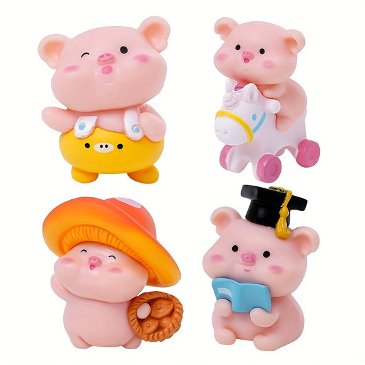 6pcs Creative DIY Pig Statue Decorations, Miniature PVC Cartoon Art Decor, Desktop and Car Display Micro Landscape Style, Suitable for Various Rooms and Fairy Garden Succulent Scenery Decoration Accessories