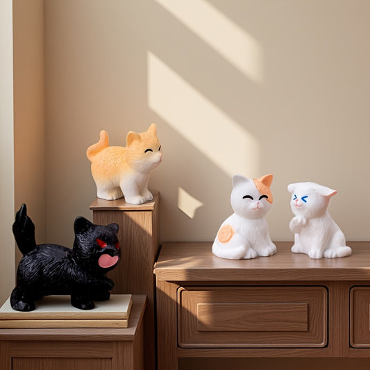 10pcs Realistic Kitten Figurines - Creative Miniature Resin Cat Sculptures, Black/White/Orange, DIY Home Decor with Hanging Accessories, Ideal for Various Room Types, Indoor Use, No Electricity Needed, Cat Deco
