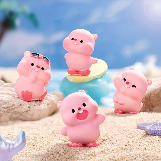 4pcs Cartoon Creative Pink Beaver Figurine Dollhouse Decorations, Beach Landscape Beavers, Moss Bottle Landscaping Accessories, Potted Plant Ornaments, Car Miniature Figures, Desktop Trinkets, Gift Small Gifts