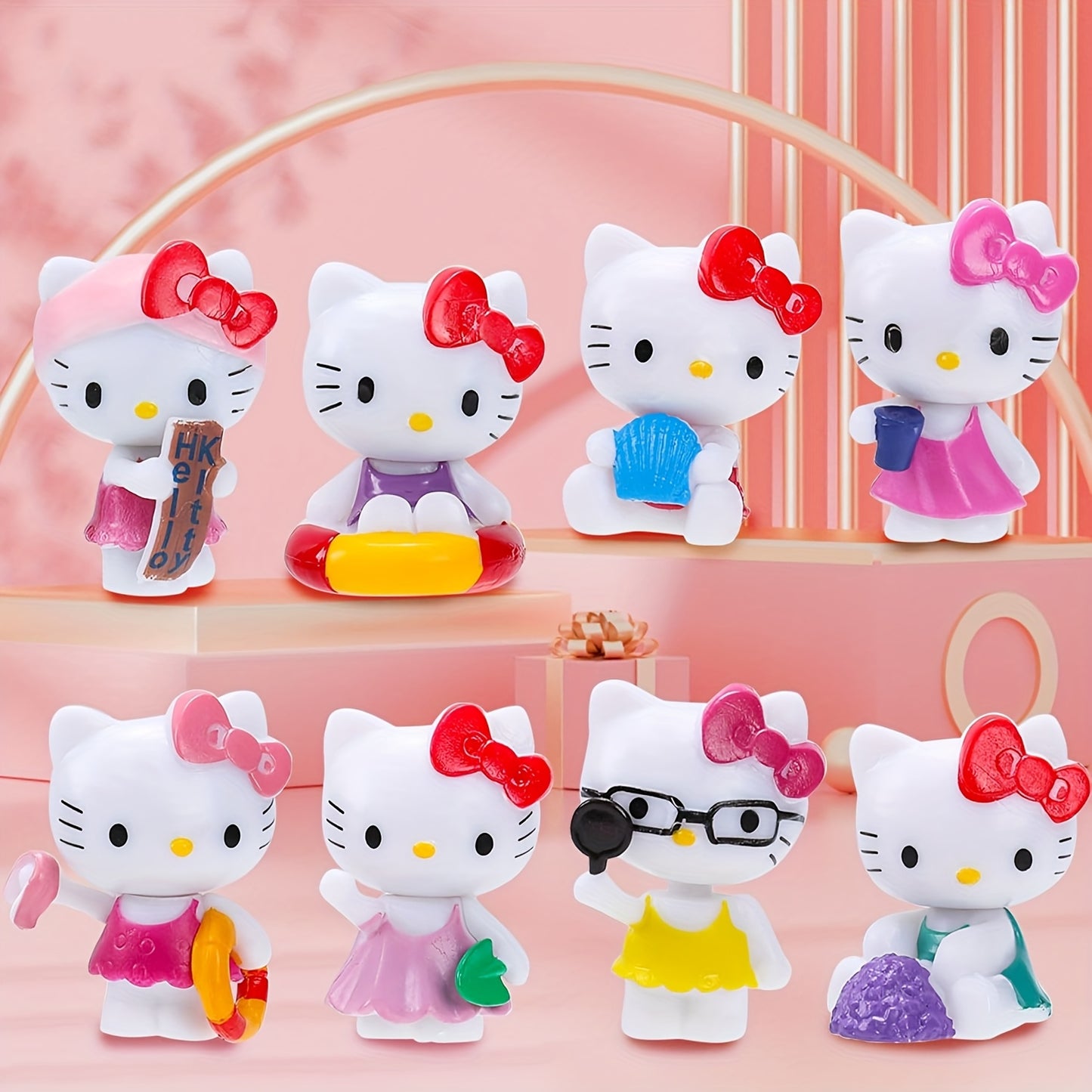 Sanrio Kitty Cat Desktop Ornaments - 24pcs Cute Cartoon Animal Figures Set, Car Co-pilot Compartment Ornaments, Mini Figure Collection Playset Birthday Party Decoration Supplies