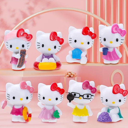Sanrio Kitty Cat Desktop Ornaments - 24pcs Cute Cartoon Animal Figures Set, Car Co-pilot Compartment Ornaments, Mini Figure Collection Playset Birthday Party Decoration Supplies