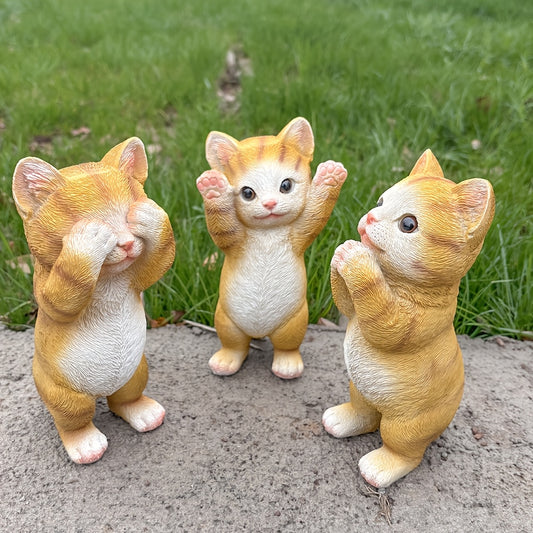 Charming 3D Cat Figurines - Resin Crafted, Adorable Kitten Decor for Indoor & Outdoor Spaces, Perfect for Garden, Desk, and Home Display, Cat Deco