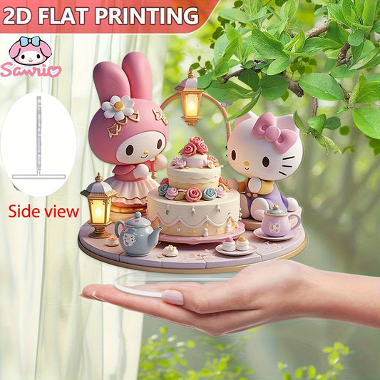 2D Flat, 2D Flat,1pc Sanrio Melody and Hello Kitty Birthday Desktop Decoration, Cartoon Character Statues, Birthday Party Decorations, Birthday Gifts, 2D Flat